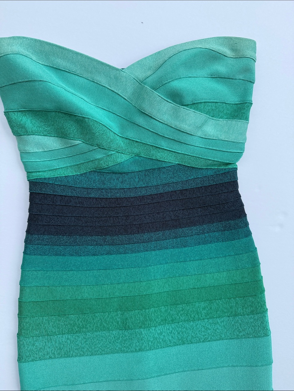 Hervé Léger Izzie Green Opal Combo Strapless Ombre Bandage Dress Size XS - Picture 6 of 13